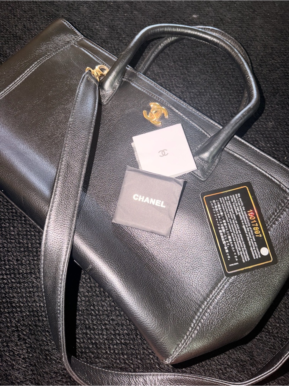 CHANEL Black Leather Men’s Briefcase with Gold CC Hardware